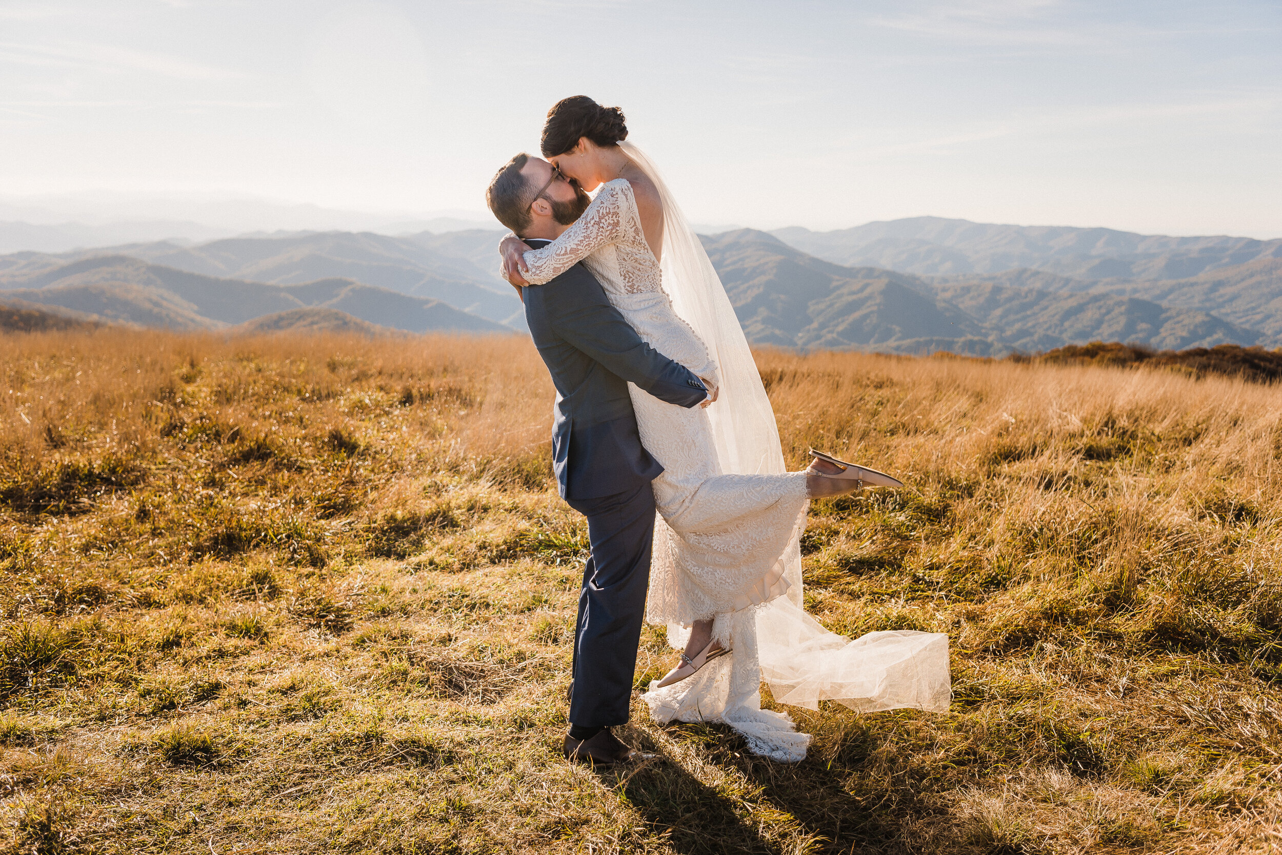 Eloping couple along the Appalachian Trail near Asheville, NC