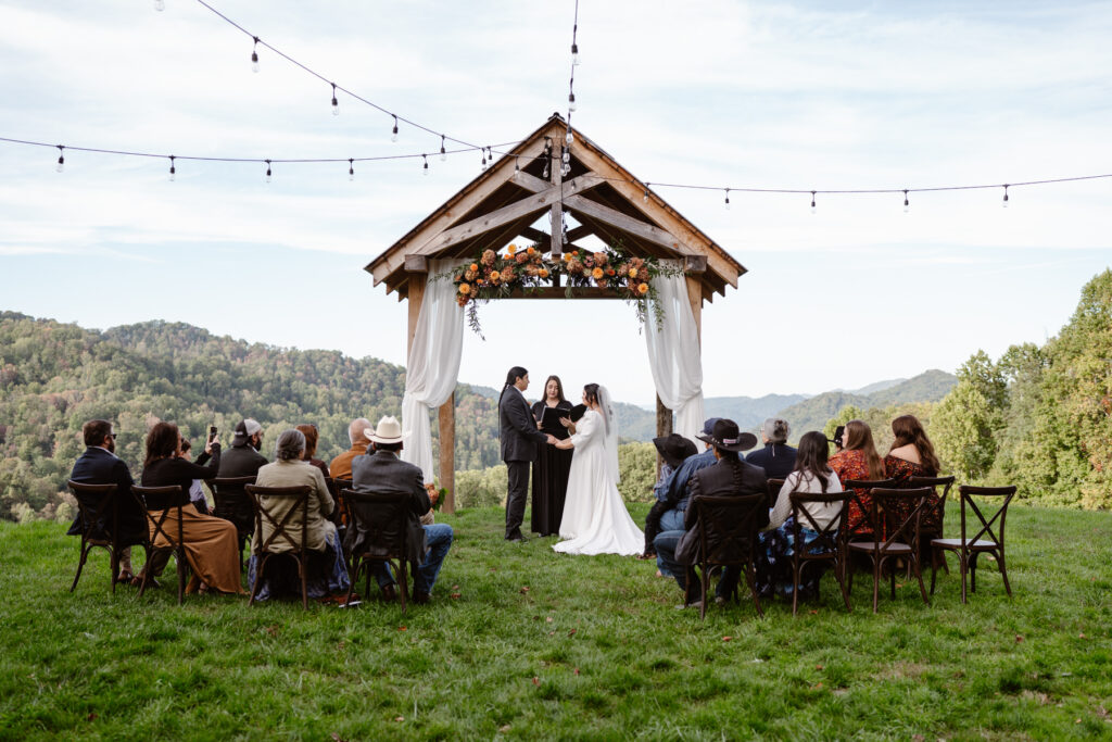 Small micro-wedding ceremony at The Heavens Venue near Hot Springs, NC
